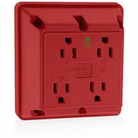 LEVITON Receptacle: Hospital Grade, Quad, 5-15R, Red, 125V AC, 15 A, 2 Pole / 3 Wire (MPN 1254-HR)