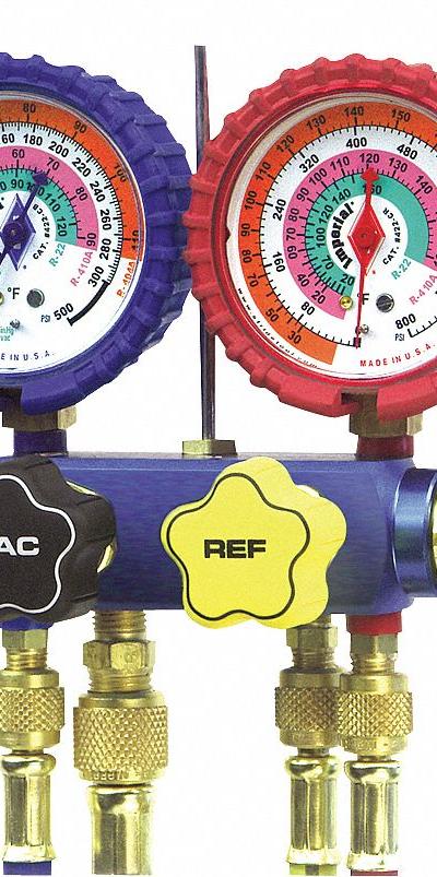 IMPERIAL Manifold Gauge: 4 Valves, 4 Hoses, Series 600, For R-22/R-404A/R-410A - Analog Manifold Gauge Kits