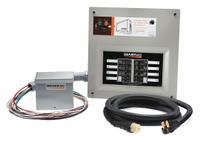 GENERAC Manual Transfer Switch Kit: Single Phase, 120/240V AC, 50 A Current Rating, 16 Spaces, 1 (MPN 9855). Key specifications — Includes: 12 in Pre-Wired Whip; Brand: GENERAC; Prewired: Yes; Rated Voltage: 120/240V AC.