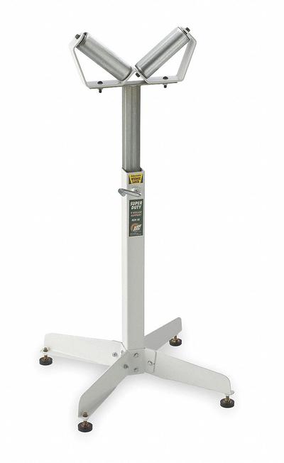 APPROVED VENDOR Material Support Stand: 6 in Roller Wd, 26 1/2 in Min. Ht, 43 1/2 in Max. Ht - V-Roller Material Support & Transfer Stands
