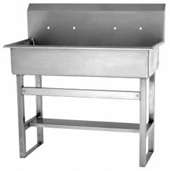 SANI-LAV Wash Station: 45 in Overall Ht, 37 in Bowl Lg, 8 in Bowl Dp, 4 Faucet Holes, 16 ga (MPN 54F8). Key specifications — Includes Side Splash: Side Splash Not Included; Brand: SANI-LAV.