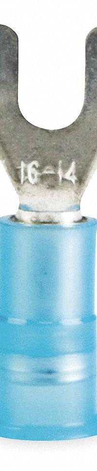 3M Fork Terminals: Blue, Nylon, #6 Stud Size, 16 AWG – 14 AWG Wire Range, Std Fork, 600 V (MPN MNG14-6FX). Key specifications — Manufacturer Part Number: MNG14-6FX; Brand: 3M.