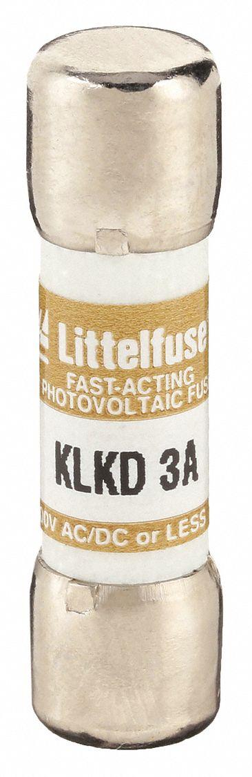 LITTELFUSE Fuse: KLKD Series, Midget, Fast-Acting, 3 A, 600 V AC, 600 V DC - Fast-Acting Cylindrical Fuses