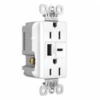 USB Receptacle: Duplex, 5-15R, 2 USB Ports, USB Type A/C, White, 125V AC, 15 A (MPN TR15USBACW). Key specifications — Brand: LEGRAND.