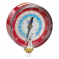 YELLOW JACKET High Side Gauge: High Side Gauge, 0 psi to 500 psi, Non-Liquid Filled, 3 1/8 in Dia (MPN 49105). Key specifications — Brand: YELLOW JACKET; Accuracy: ± 1%; Color: Red; For Refrigerant Type: R-134A.