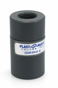 PLAST-O-MATIC Check Valve: Diaphragm, Inline Valve Body, 1/4 in Pipe Size, FNPT x FNPT, PVC, Female (MPN CKD025V-PV). Key specifications — Brand: PLAST-O-MATIC; Diaphragm Material: FKM.