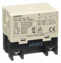 OMRON Enclosed Power Relay: Bracket Mounted, 30 A Current Rating, 200/240V AC, DPST-NO (MPN G7L-2A-BJ-CB-AC200/240). Key specifications — Brand: OMRON; Base Type: Square; Mounting Style: E-Bracket; Electrical Connection: Screw Terminal; Manufacturer Part Number: G7L-2A-BJ-CB-AC200/240; Operating Current: 25 A at 220V AC (Resistive Load/Inductive Load); Series: G7L Series; Relay Bracket Type: E-Bracket (Sold Separately).