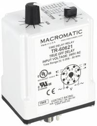 MACROMATIC Single Function Time Delay Relay: Socket Mounted, 240V AC, 10 A, 8 Pins/Terminals (MPN TR-60621). Key specifications — Brand: MACROMATIC.