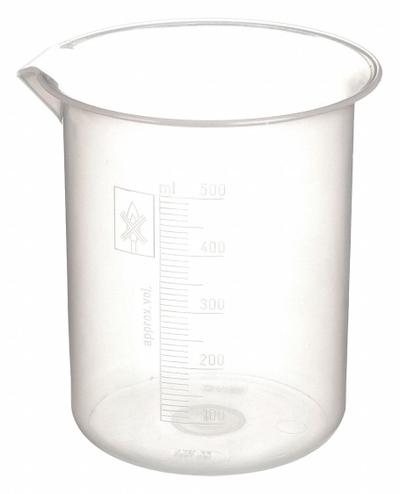 APPROVED VENDOR Beaker: Low Form, Molded Graduation, Polypropylene, Clear, 500 mL - Low Form Plastic Beakers Without Handles