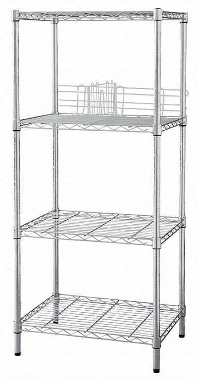 APPROVED VENDOR Wire Shelving Unit: Starter, 48 in x 18 in, 63 in Overall Ht, 4 Shelves - Stationary Wire Shelving for Dry Use