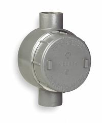 Conduit Outlet Body: Iron, GE, 1 in Trade Size, C Body, 42 cu in Body Capacity (MPN GESCT-3M). Key specifications — Series: For Standard Body; Compatible Conduit Trade Size: 1 in; Thread Gender: Female; Hub Style: Threaded; Cover Included: Yes; Body Style: C; Connection Type: Threaded; Back Type: Flat.