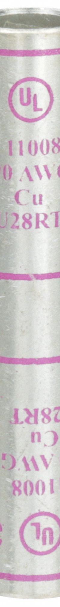 3M Open Barrel Splices: 4/0 AWG Wire Size, Purple Code, 3.38 in, Copper Barrel, 54 Die (MPN 11008). Key specifications — Die Code: 54; Brand: 3M; Color Code: Purple.