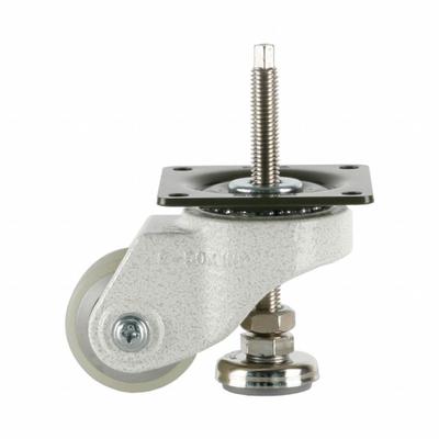 FOOT MASTER Plate Caster: Polyurethane Tread, 50 mm Wheel Dia, 73 mm Mounting Ht - High-Adjustability Extended-Stem Leveling Plate Casters