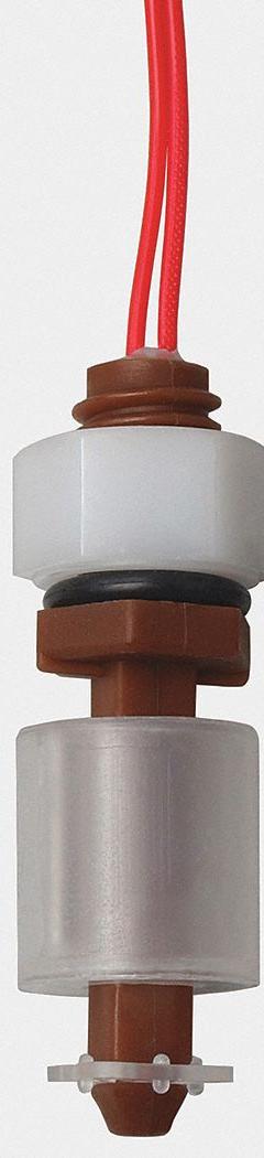 MADISON Closed Liquid Level Switch: Close On Rise, SPST, Polypropylene (MPN M3326-NO). Key specifications — Brand: MADISON; Electrical Connection Type: Lead Wires; Minimum Media Specific Gravity: 0.75.