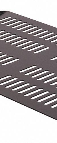 VIDEO MOUNT PRODUCTS Rack Shelf: 1 u, Vented Shelf, 12 1/2 in Overall Dp, 2 5/8 in Overall Ht, Black (MPN ERS1V). Key specifications — Brand: VIDEO MOUNT PRODUCTS; Color: Black; Material: Steel; _Shelf Style: Vented.