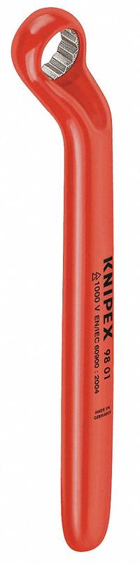 KNIPEX Box End Wrench: Chrome, 7 mm Head Size, 6 in Overall Lg, Offset, 15° Head Offset Angle (MPN 98 01 07). Key specifications — attr309427: Chrome; attr309429: Yes; attr324926: KNIPEX.