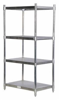 VESTIL Metal Shelving: 72 in x 36 in x 24 in, Solid Shelf, 600 lb Load Capacity per Shelf, Silver (MPN SSS-2436). Key specifications — Color: Silver; Brand: VESTIL.