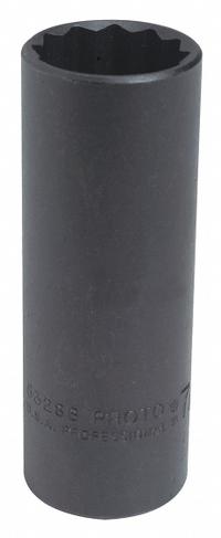 PROTO Socket: 1/2 in Drive Size, SAE, 1 1/16 in Socket Size, 12-Point, Deep, 3 1/4 in Overall Lg (MPN J5334B). Key specifications — attr1215501: PROTO; attr1215515: Black Oxide; attr1215518: 1-1/16 in.