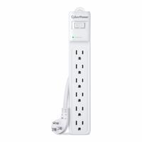 CYBER POWER Outlet Strip: 6 Outlets, 8 ft Cord Lg, 600 J Rated Energy, 15 A Current, UL 1449, White (MPN B608). Key specifications — Brand: CYBER POWER; Mounting Style: Keyhole.