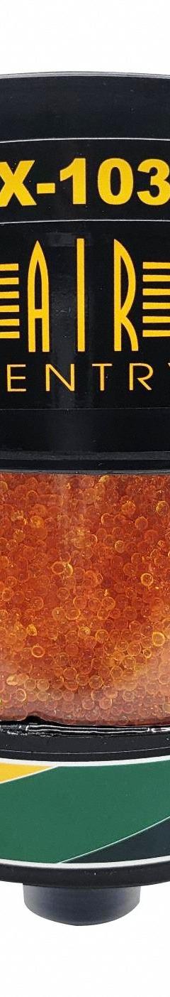 AIR SENTRY Hydraulic Tank Desiccant Breather: X Series, Silica Gel, 2 Micron Rating, 7 in Overall Lg (MPN 095X103). Key specifications — attr1257370: Cartridge Replaceable; attr1257368: No Indicating Gauge; attr1257371: X Series; attr1257355: Check Valve Included; attr95771: 2; attr95774: High Humidity/High Dust Applications - Paper Mills; Mine Quarries; Steam-Cleaning Rooms.