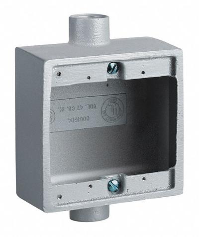 HUBBELL KILLARK Device Box: Iron, Square, 2 Gangs, 1/2 in Hub Size, 50 cu in Capacity - Iron Weatherproof Electrical Boxes