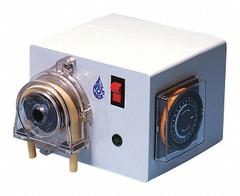 MEC-O-MATIC Peristaltic Chemical Metering Pump: 115V AC, 1/60 hp HP, 2.5 gpd Max. Flow Rate (MPN UT24-XA-LTAUXXX). Key specifications — Tubing Material: Silicone; Brand: MEC-O-MATIC; Reproducibility: ±2.0%.