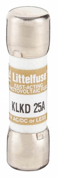 LITTELFUSE Fuse: KLKD Series, Midget, Fast-Acting, 25 A, 600 V AC, 600 V DC, 13/32 in x 1 1/2 in (MPN KLKD025). Key specifications — attr1287209: KLKD; attr211192: LITTELFUSE.