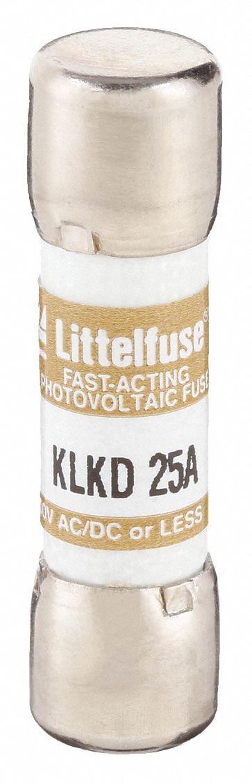 LITTELFUSE Fuse: KLKD Series, Midget, Fast-Acting, 25 A, 600 V AC, 600 V DC - Fast-Acting Cylindrical Fuses