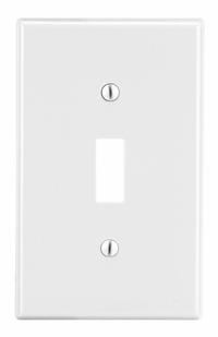 HUBBELL Wall Plate: Toggle, 1 Gang, White, Midsize Size (MPN PJ1W). Key specifications — Brand: HUBBELL; Material: Polycarbonate.