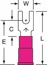 3M Fork Terminals: Red, Vinyl, #4 Stud Size, 22 AWG – 18 AWG Wire Range, Block Fork, 600 V (MPN MVU18-4FB/SK). Key specifications — Barrel Style: Butted; Manufacturer Part Number: MVU18-4FB/SK; Brand: 3M; Series: MVU18.
