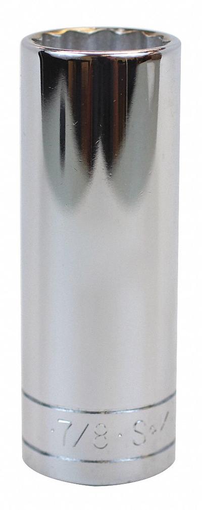 SK PROFESSIONAL TOOLS Socket: SAE, 1/2 in Drive Size, 7/8 in Socket Size, 12-Point, Deep - 1/2" Drive Hand Sockets