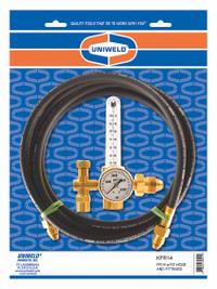 UNIWELD Gas Calibration Flowmeter Regulator: CGA 580 Inlet, 5/8"-18 M RH Outlet (MPN KFR14). Key specifications — Compatible Gas Type: Argon; Manufacturer Part Number: KFR14; Brand: UNIWELD; Inlet Connection: CGA 580; Outlet Connection: 5/8"-18 M RH.