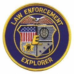 HEROS PRIDE Embroidered Patch: Law Enforcement Explorer, 4 in, Blue, Plastic, Sew-On, Shoulder (MPN 5283). Key specifications — attr1074238: Sew-On; attr188498: 4 in; attr188499: Blue; attr188500: Plastic; attr188503: Law Enforcement Explorer; attr193746: HEROS PRIDE.