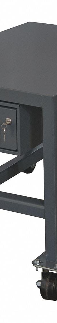 DURHAM MFG Work Table: Fixed Ht, Steel, 24 in x 18 in, 4,000 lb Overall Load Capacity (MPN MTDM182424-2K195). Key specifications — Unit Type: Not Expandable or Modular; Assembly: Fully Assembled; Wheel Material: Phenolic; Frame Material Finish: Powder Coated; Drawer Depth: 19-1/4 in; Drawer Height: 4-15/16 in; Mobility: Casters; Drawer Width: 13-5/16 in.