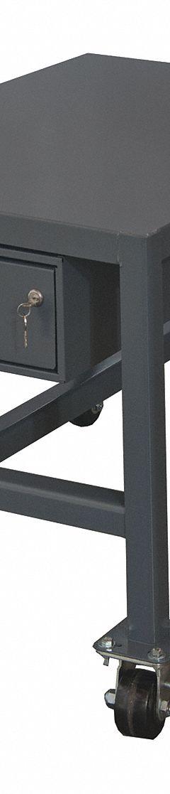 DURHAM MFG Work Table: Fixed Ht, Steel, 24 in x 18 in, 4,000 lb Overall Load Capacity (MPN MTDM182424-2K195). Key specifications — Unit Type: Not Expandable or Modular; Assembly: Fully Assembled; Wheel Material: Phenolic; Frame Material Finish: Powder Coated; Drawer Depth: 19-1/4 in; Drawer Height: 4-15/16 in; Mobility: Casters; Drawer Width: 13-5/16 in.