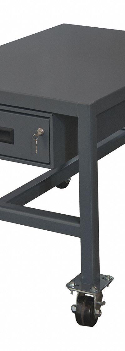 DURHAM MFG Work Table: Fixed Ht - Steel-Top Mobile Worktables