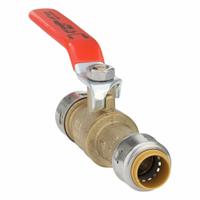 SHARKBITE MAX Manual Two-Way Ball Valve: 1/2 in, Brass, Straight, Push x Push, Full Port Ball Port (MPN UR24735G). Key specifications — Brand: SHARKBITE MAX; Handle: Locking Lever.