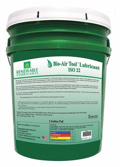 RENEWABLE LUBRICANTS Air Tool Oil: Synthetic, -49°F Min. Op Temp., 428°F Max. Op Temp., Pail (MPN 83104). Key specifications — attr1321222: Synthetic; attr1321227: 176; attr1321244: RENEWABLE LUBRICANTS; attr1321245: Pail.