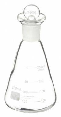 APPROVED VENDOR Erlenmeyer Flask: 250 mL, Colorless, Conical, Includes Closure, 155 mm Overall Ht (MPN 5YHR8). Key specifications — Shape: Conical; Body Color: Colorless; Brand: APPROVED VENDOR; Compatible with Stopper Size: 24/29.