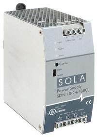 SOLAHD DC Power Supply: DIN Rail, 240 W Output Power - Rated, 10 A Current - Output, Three Phase (MPN SDN1024480C). Key specifications — attr1044898: Three; attr1044874: Metal; attr1044879: 380 to 480V AC; attr211400: SOLAHD.