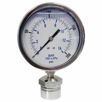 KODIAK CONTROLS Pressure Gauge: 0 psi to 200 psi, KC301, 4 in Dial, 316 Stainless Steel, Mineral Oil (MPN KC301L40200/DSM3511). Key specifications — Brand: KODIAK CONTROLS; Gauge Case Liquid: Glycerin; Seal Fill Liquid: Mineral Oil; Gauge Case Material: 304 Stainless Steel; Seal Lower Housing Material: 316 Stainless Steel; Accuracy: ±1.00%; Gauge Wetted Parts: Stainless Steel.