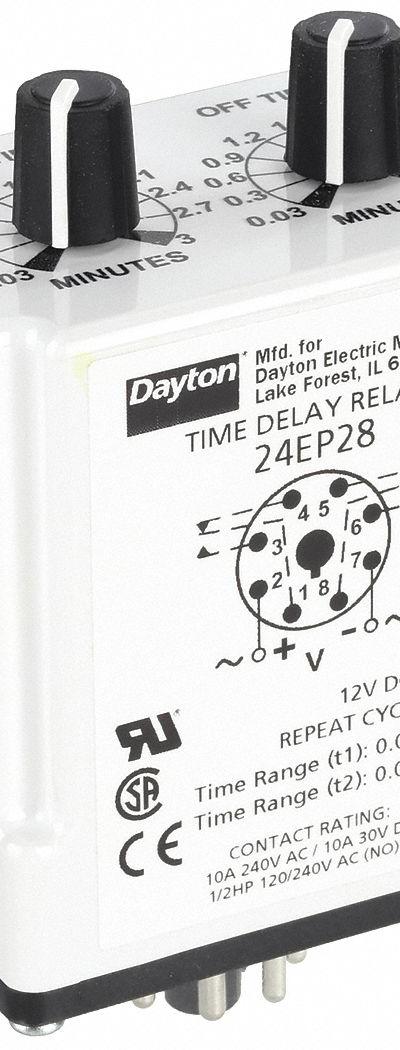 DAYTON Single Function Time Delay Relay: Socket Mounted - Socket-Mounted Relays