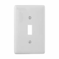 HUBBELL Wall Plate: Toggle, 1 Gang, White, Midsize Size (MPN NPJJ1W). Key specifications — Brand: HUBBELL; Material: Nylon.
