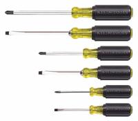 KLEIN TOOLS Precision Screwdriver Set: 1-10 Pieces, 6 Pieces, Phillips/Slotted Tip, 16 in Overall Lg (MPN 85074). Key specifications — attr1205274: KLEIN TOOLS; attr1205269: 1/4 in.