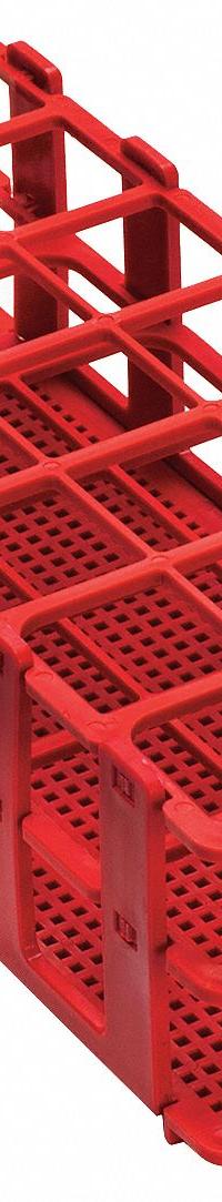 Tube Rack: 4 1/8 in Overall Wd, 2 1/2 in Overall Ht, 9 3/4 in Overall Lg, Polypropylene, Red (MPN F18746-0004). Key specifications — Material: Polypropylene; Mounting Location: Benchtop; Color: Red; Product Type: Test Tube Rack; Total Holding Capacity: (21) Places; Brand: SP SCIENCEWARE.