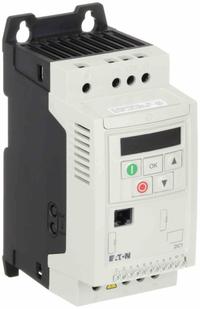 EATON Variable Frequency Drive: In Phase Three, Out Phase Three, 2 hp, 7 A Output Current - Max (MPN DC1-327D0NN-A20CE1). Key specifications — Style: Compact; Color: White; Output Phase: Three.