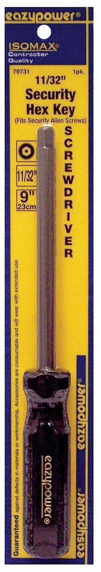 EAZYPOWER Tamper Resistant Hex Screwdriver: Security Hex Key Series, Steel, 11/32 in Tip Size (MPN 79731). Key specifications — attr1205107: 11/32 in; attr1205112: EAZYPOWER.