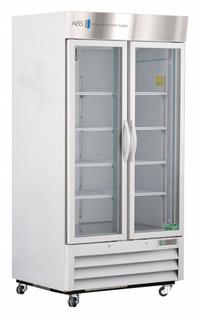 AMERICAN BIOTECH SUPPLY Lab Refrigerator: 36 cu ft, Upright, 1°C to 10°C, 34 3/4 in Overall Dp, Temp (MPN ABT-HC-LS-36). Key specifications — Door Opening Style: Left and Right; Color: White; Alarm Type: Temperature; Manufacturer Part Number: ABT-HC-LS-36; Brand: AMERICAN BIOTECH SUPPLY; Product Type: Lab Refrigerator; Door Type: Swing Glass; Refrigerant Type: R-290.