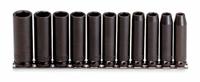 PROTO Impact Socket Set: 3/8 in Drive Size, Small Set (0-50 pieces) Set Size, 11 Pieces, Black Oxide (MPN J72212). Key specifications — attr1204251: PROTO; attr1215453: 3/8 in; attr1215454: 7 mm to 17 mm.
