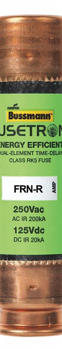 BUSSMANN Fuse: Class RK5, FRN-R Series, Time-Delay, 2.25 A, 250 V AC, 125 V DC, Non-Indicating (MPN FRN-R-2-1/4). Key specifications — Series: FRN-R.